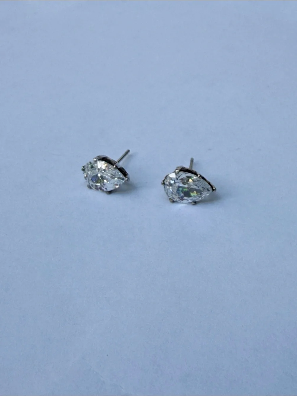 Clear Crystal Stud Pear Cut 3 CTW Simulated Diamond Earrings – Silver Tone